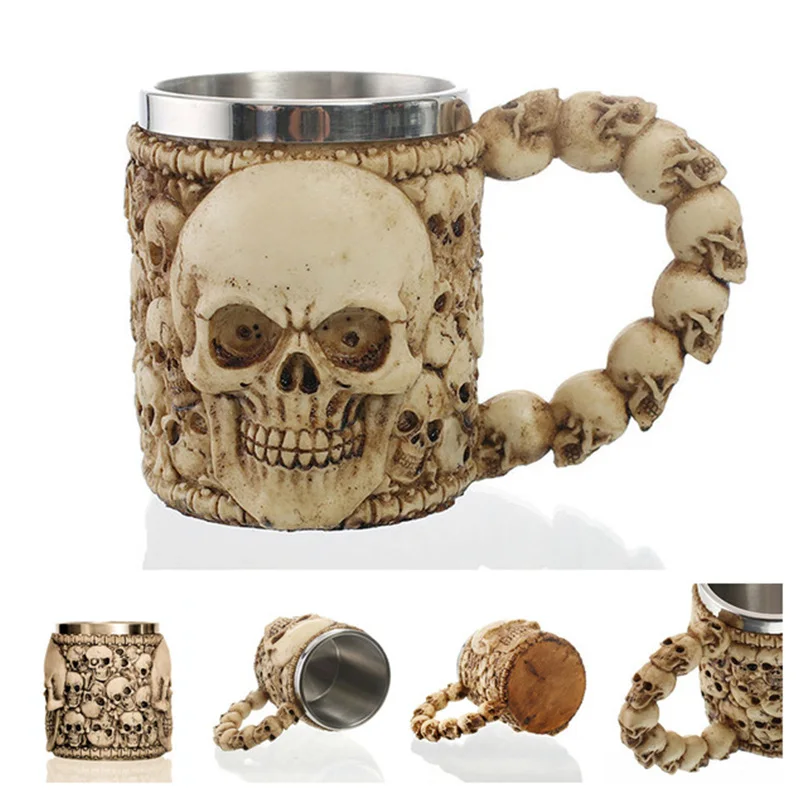 Creative 3D Skull Cup Stainless Steel Mug Bone Brother Molten Rock Coffee Drinking Halloween Party Decoration | Дом и сад
