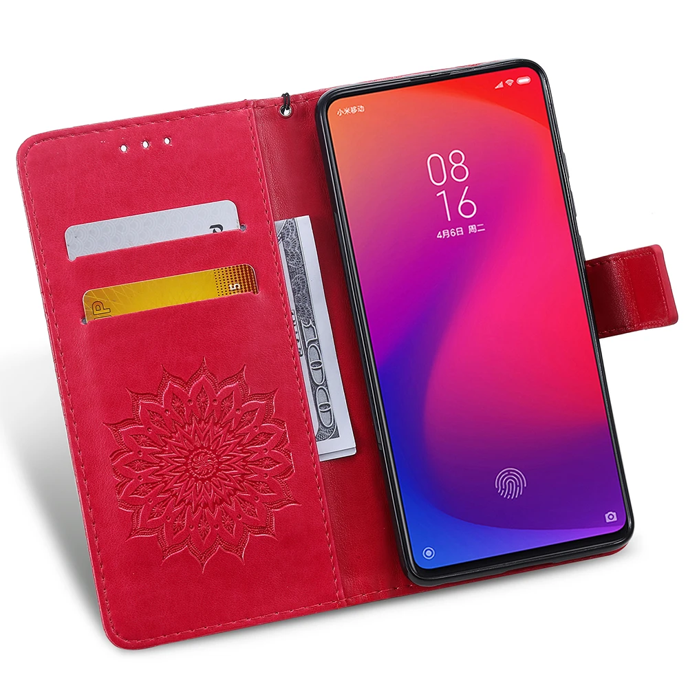 Роскошный кожаный чехол книжка с подсолнухом для Xiaomi 9T 9 7 8 Redmi K20 Pro GO Note 4X накладка