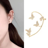 gold plated metal ear bone clip for women sweet exquisite sparkling zircon butterfly ear cuff clip earring french style jewelry