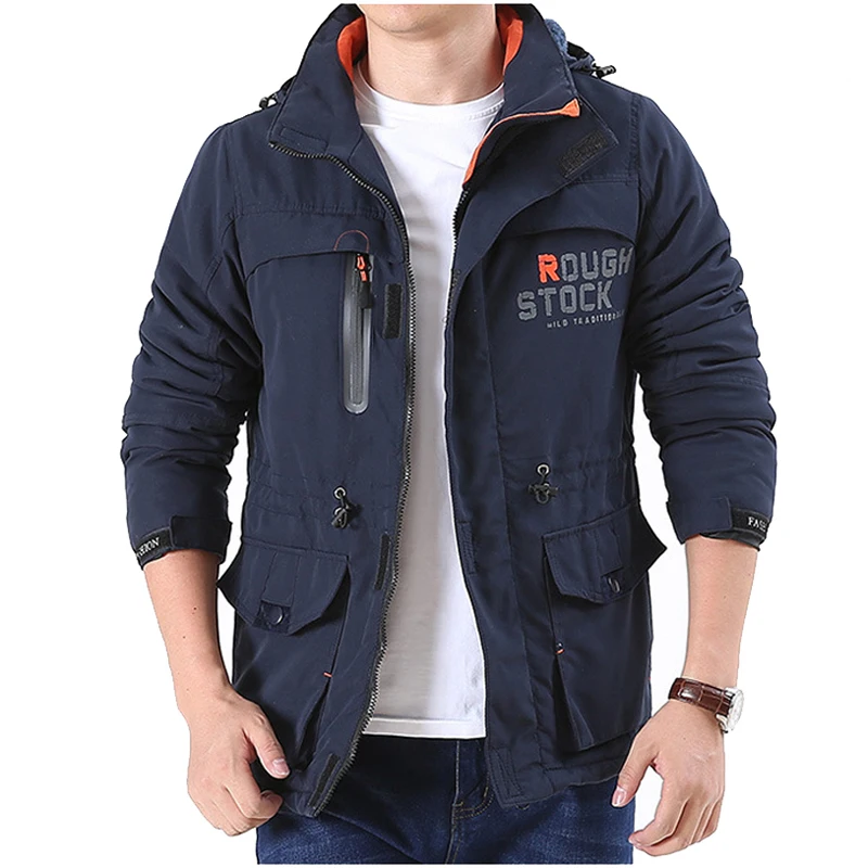 DIMUSI Winter Men's Bomber Jackets Casual Hiking Windbreaker Hooded Coats Male Outdoor Fleece Warm Army Cargo Clothing | Мужская