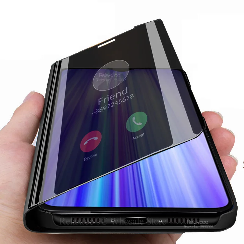 Зеркальный флип чехол для redmi note 8 pro умный книжка с окошком и подставкой телефона