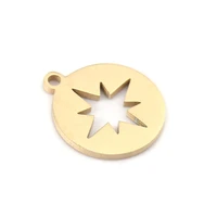 5 pcs new stainless steel charm pendants round star shape gold color charms findings for diy making necklace jewelry 12mm x 10mm