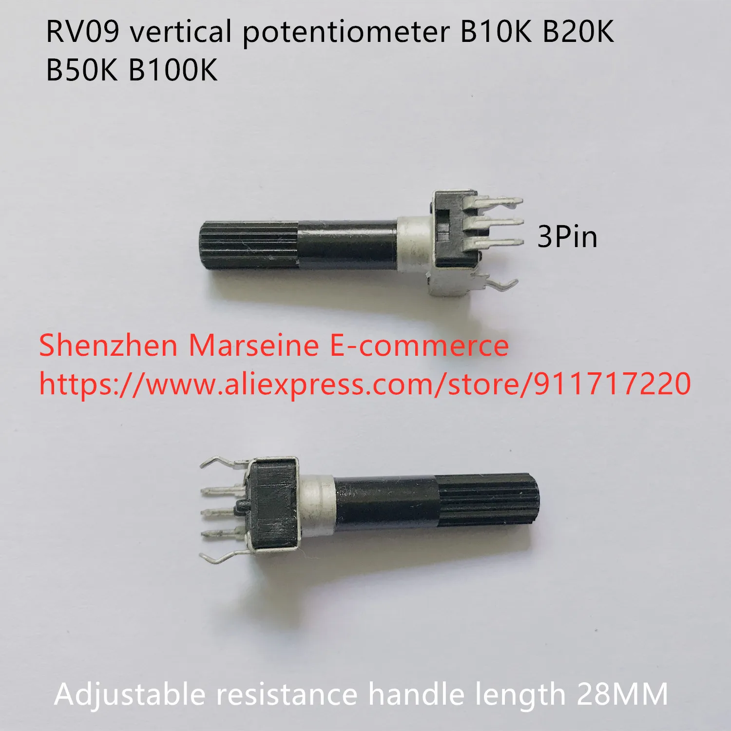 

Оригинальный новый вертикальный потенциометр 100% RV09 B10K B20K B50K B100K Регулируемое сопротивление 3pin длина ручки 28 мм (переключатель)
