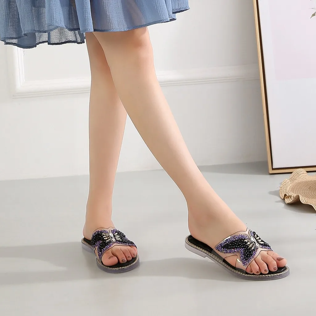 

Rhinestone Ladies Slippers Lightweight Flip Flops Summer Casual Slides Crystal Shoes Women Beach Slipper Female Slip On