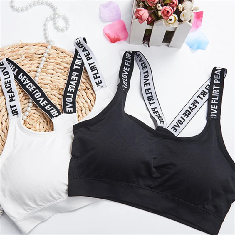 

Running Gym Fitness Crop Top Women Sport Bra Fitness Top Letters Bra Black White Women Push Up Sports Bra Wire Free Everyday Bar