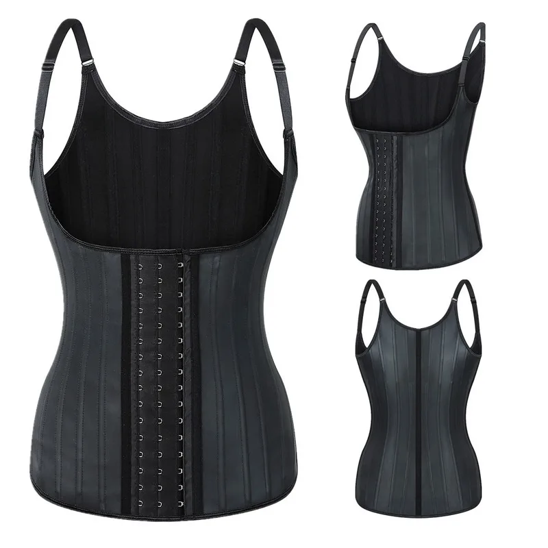 

25 Bone Smooth Latex Zipper Vest Steel Bone Adjustable Thin Shoulder Strap Rubber Corset Latexcorset Rubber
