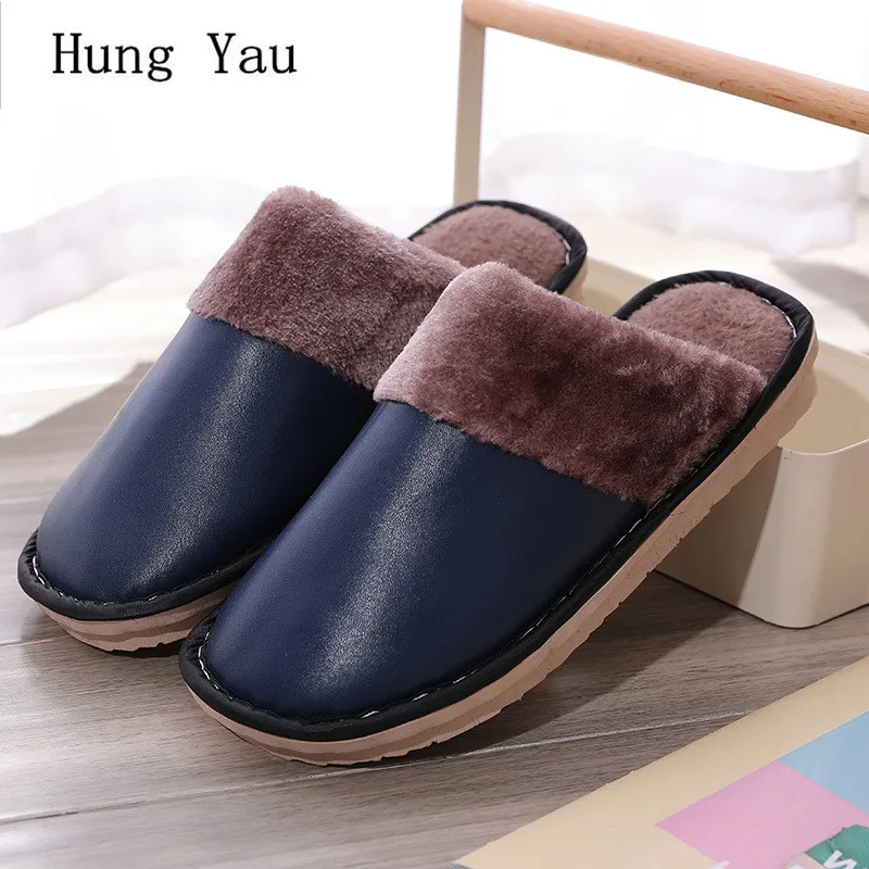 Men Slippers Winter Warm Shoes Man Fashion Solid Platform Male Slides Non-slip Flat Indoor Home Comfortable Flips Flops