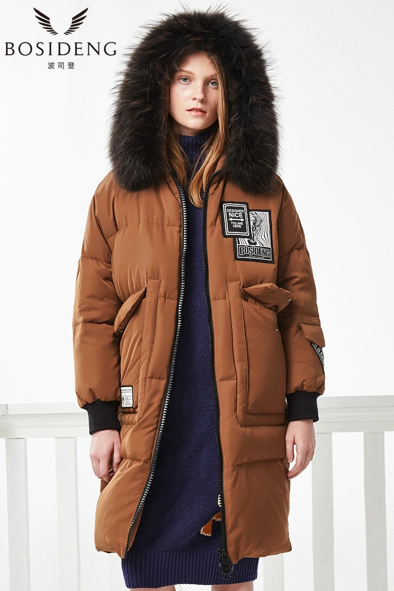 BOSIDENG женский утепленный модный длинный пуховик с капюшоном повседневный большой