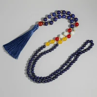natural lapis lazuli beaded 7 chakra necklace women fashion prayer yoga 108 japa mala rosary long tassel jewelry