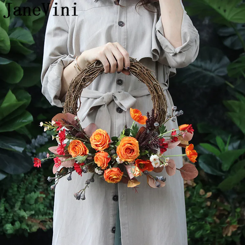 JaneVini винтажный Шелковый свадебный цветок Венок корзина Свадебные букеты