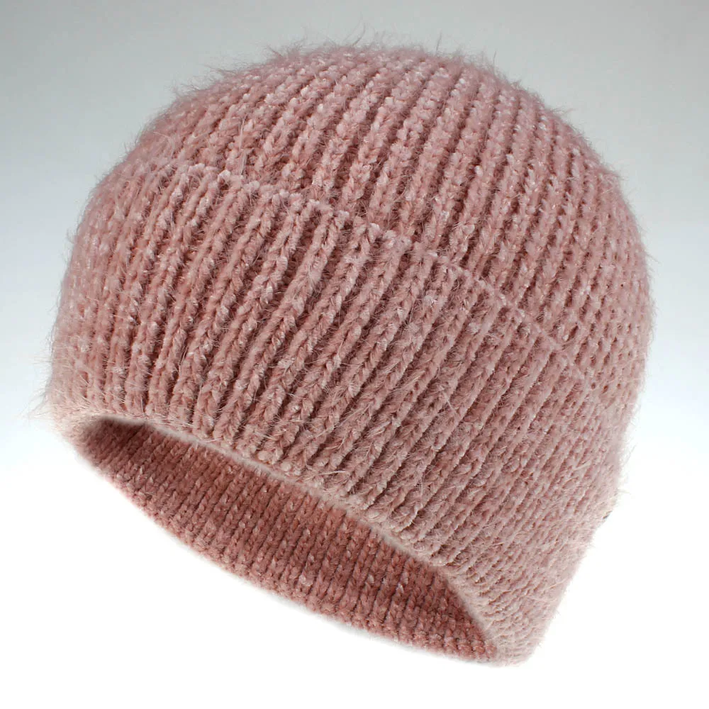 Зимняя вязаная шапка из шерсти норки однотонная теплая спортивная модная