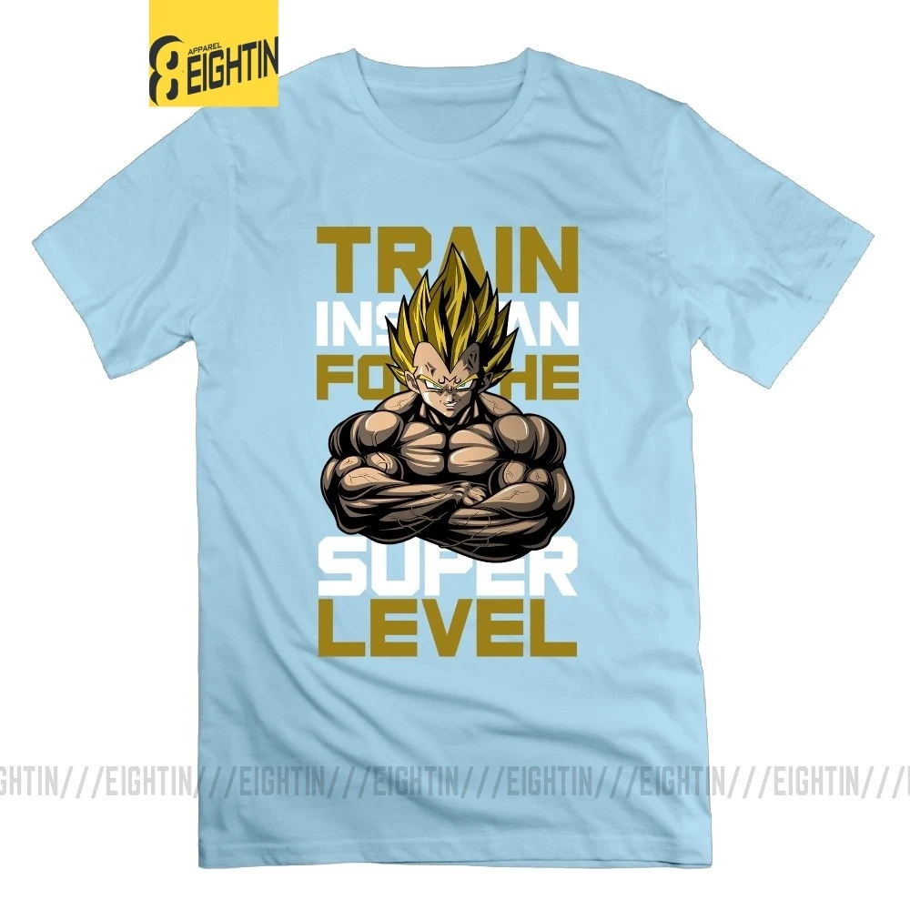 Футболка Train Insane for the Super Level Dragon Ball Z, футболка для поднятия веса, футболка с круглым вырезом, Мужская футболка для тяжелой атлетики, новинка, футболки - Цвет: Небесно-голубой