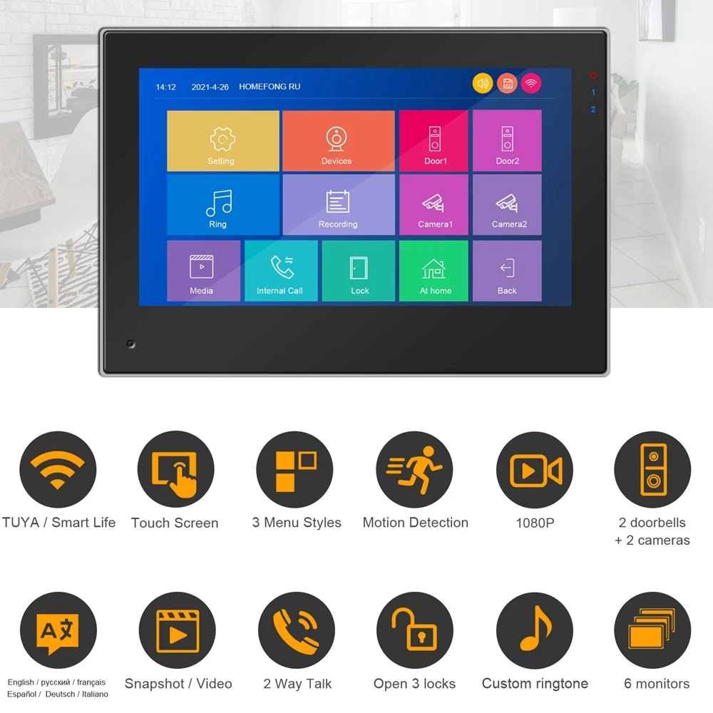 Видеодомофон HomeFong Wi Fi TUYA Smart Life IP видеодомофон для виллы сенсорный экран 150 °