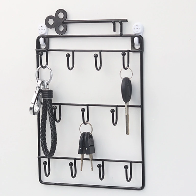 

Modern Style Iron Wall Mounted 11 Hangers Organizer Key Wrought Iron Holder Coat Hat Storage Rack Practical Cloth Keys Hooks