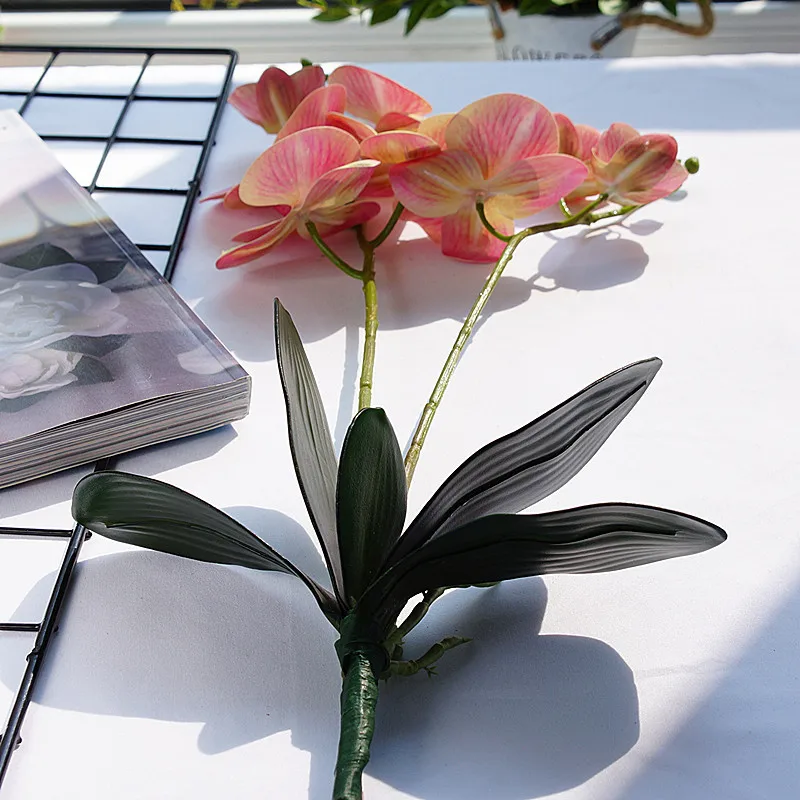 Luxury Latex Orchid with leaves Artificial flower white Butterfly Orchids fake flower for Home Wedding Decoration flores