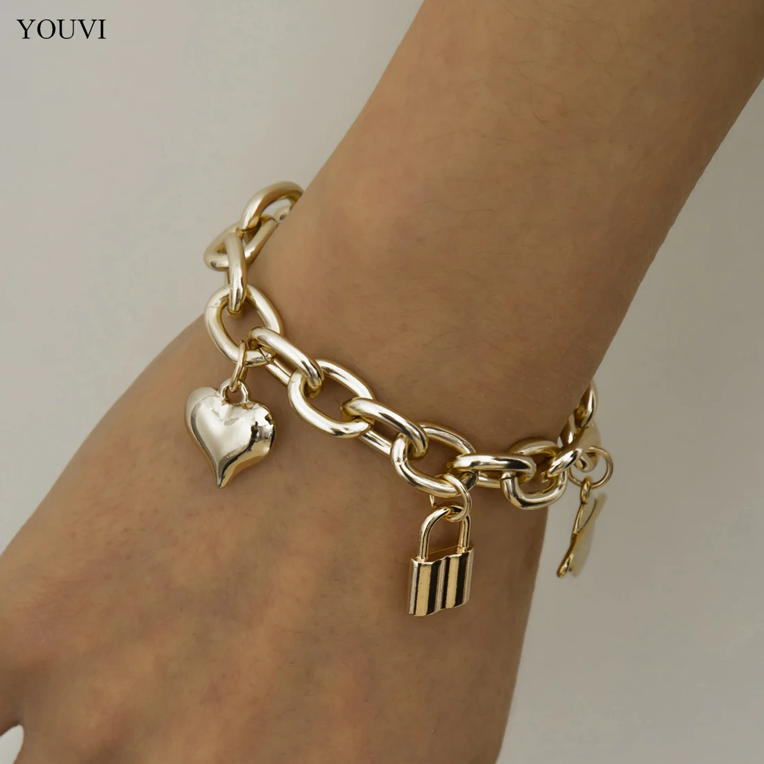 

YOUVI Goth Chains Bracelets on Hand Punk Chunky Heart Lock Pedant Tassel Bracelets for Women Lovers Men Bangles Anklet Jewelry