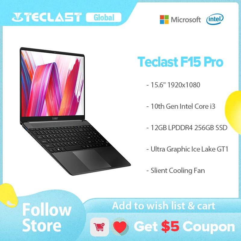Teclast F15 Pro ноутбук с 15,6-дюймовым дисплеем, процессором Intel Core i3, ОЗУ 12 Гб, ПЗУ 15,6 ГБ, Windows 10 - изображение