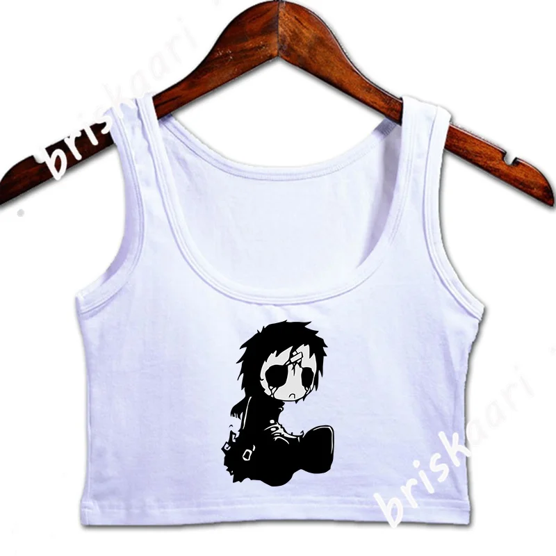 

Готический кукольном стиле для девочек укороченный Топ для женщин пикантные Туфли с круглым воротником для девочек на заказ майка Летние п...