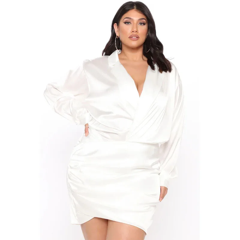 

Fall Clothes Women High Waist Long Sleeve White Dress Plus Size Dresses Party Night Club Big Shirt Dress Wholesale Dropshipping