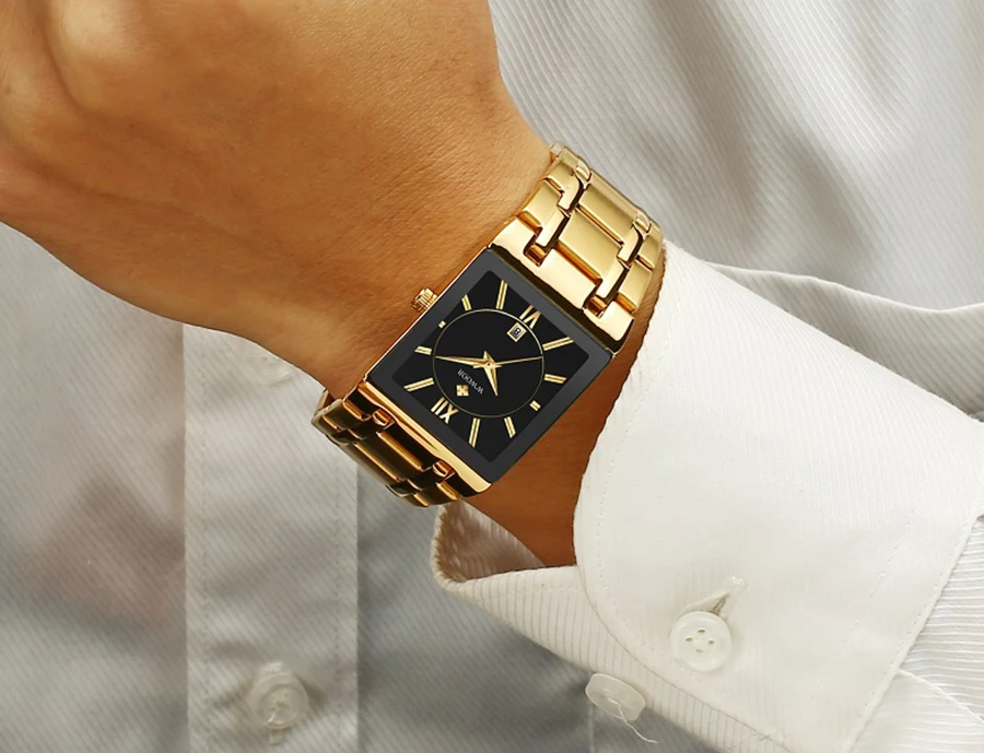 Relogio Masculino WWOOR Gold Black Watch Men Quartz Waterproof Wrist Watch For Men Fashion Square Casual Clock Male Dropshipping