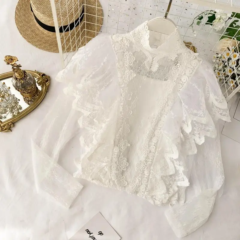 2019 новые модные женские осенние кружевные блузки рубашки |