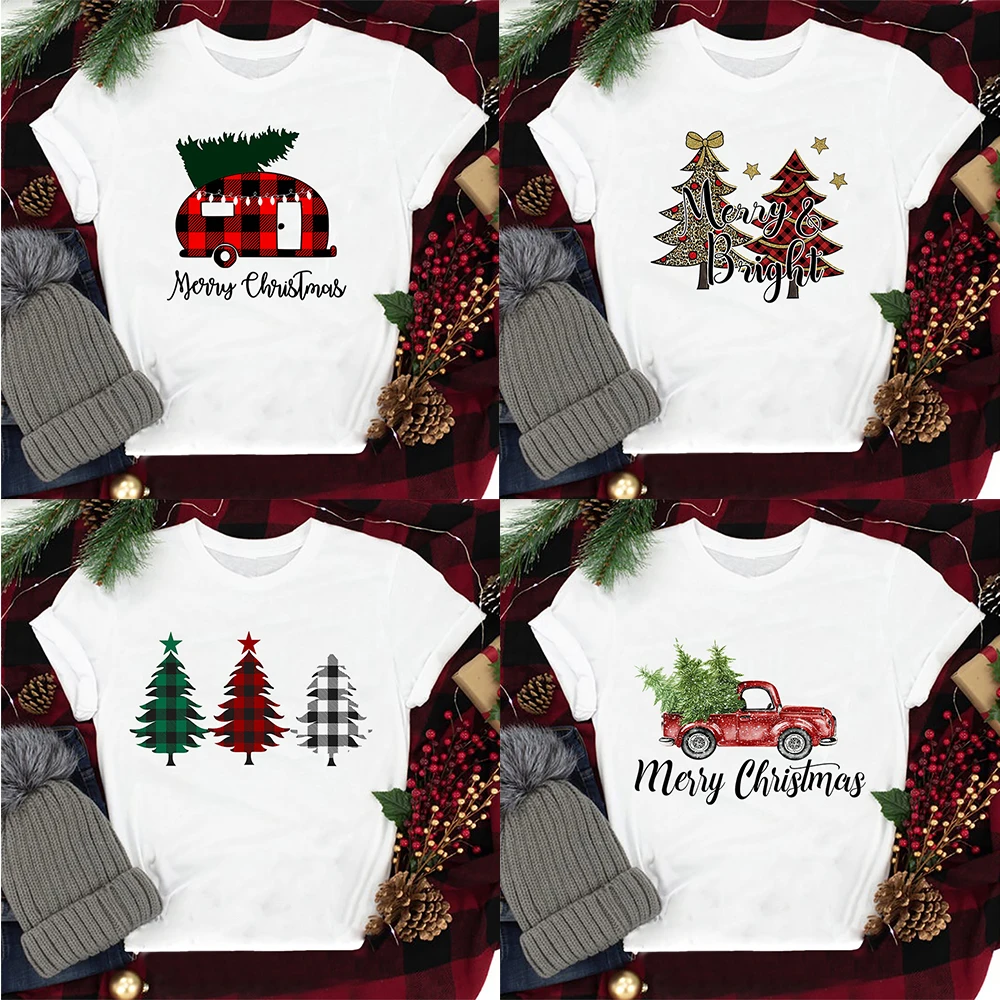 

Merry Christmas Women Fashion Tops Harajuku Shirt Cute Animal Christmas Tree Deer Letter Printed Mujer Camisetas Xmas Best Gift