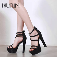 niufuni summer bling thick high heels platform womens sandals hollow zip sandals open toe sequins sexy ladies shoes dress party