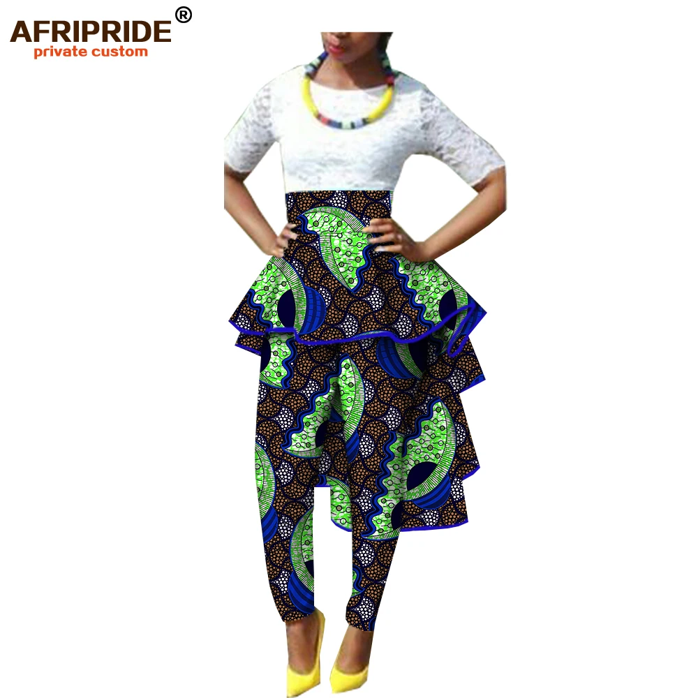 Осенние женские африканские брюки AFRIPRIDE, Индивидуальные Женские повседневные брюки длиной до щиколотки с оборками, батик, хлопок, A722110 - Цвет: 580-1