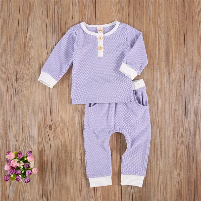 

0-24M Fashion Baby Girls Boys Outfit Suit Cotton Linen Clothes Set Toddler Solid Casual Autumn Long Sleeve Tops Pants 2Pcs Set