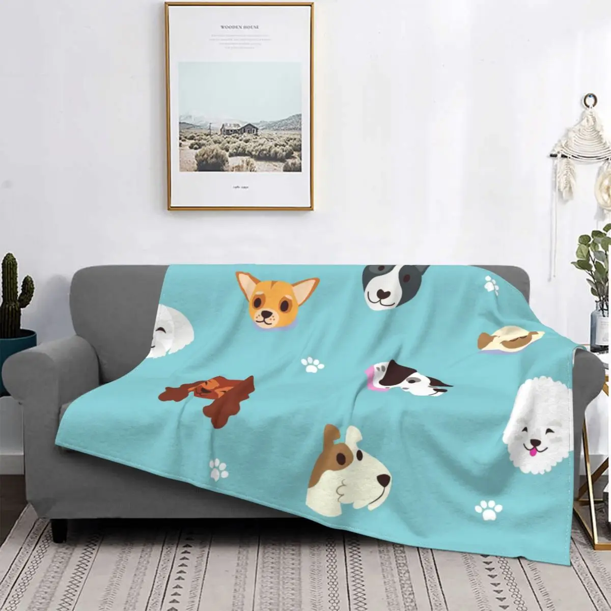 

Manta de franela con patrón de perro, ropa de cama cálida encantadora para primavera y otoño, manta artística para invierno