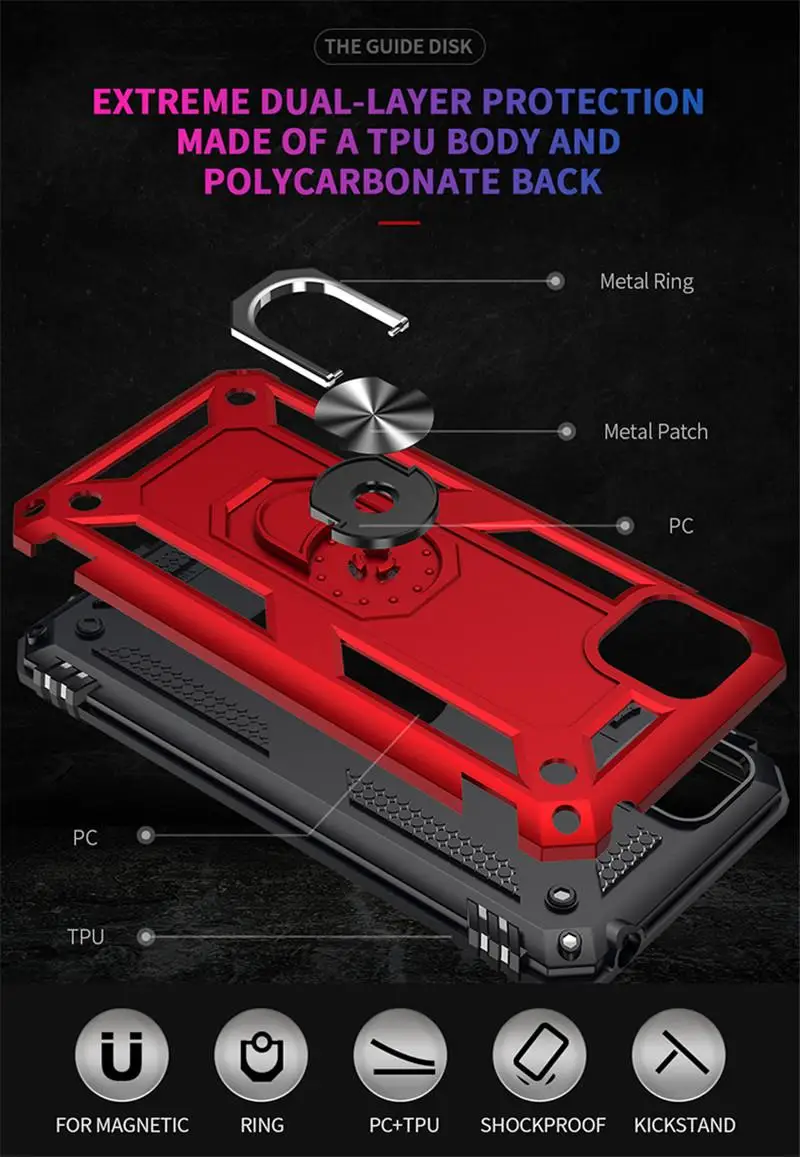 

For Huawei Y5P Y6P Y7P 2020 Y8P Case Luxury Armor Shockproof Car Magnetic Ring Back Cover for Honor 9S 9A Play 4T P40 Lite E