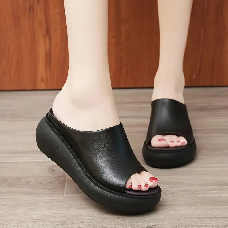 

Women's Sandals Microfiber Soft Leather Platform Sandals 2021 Summer Platform High Heels Ladies Sandals Summer Women's Shoes