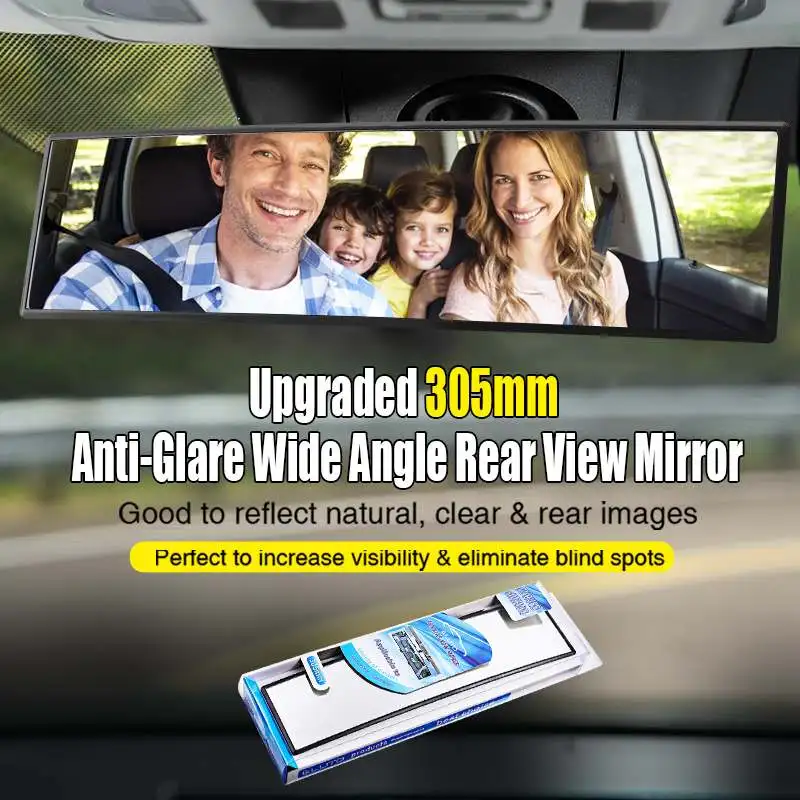 

9.5''Universal Rear View Mirror Rearview Mirror Anti-glare Interior Rear View Mirror with Suction Cup for Car Truck Blue Wide