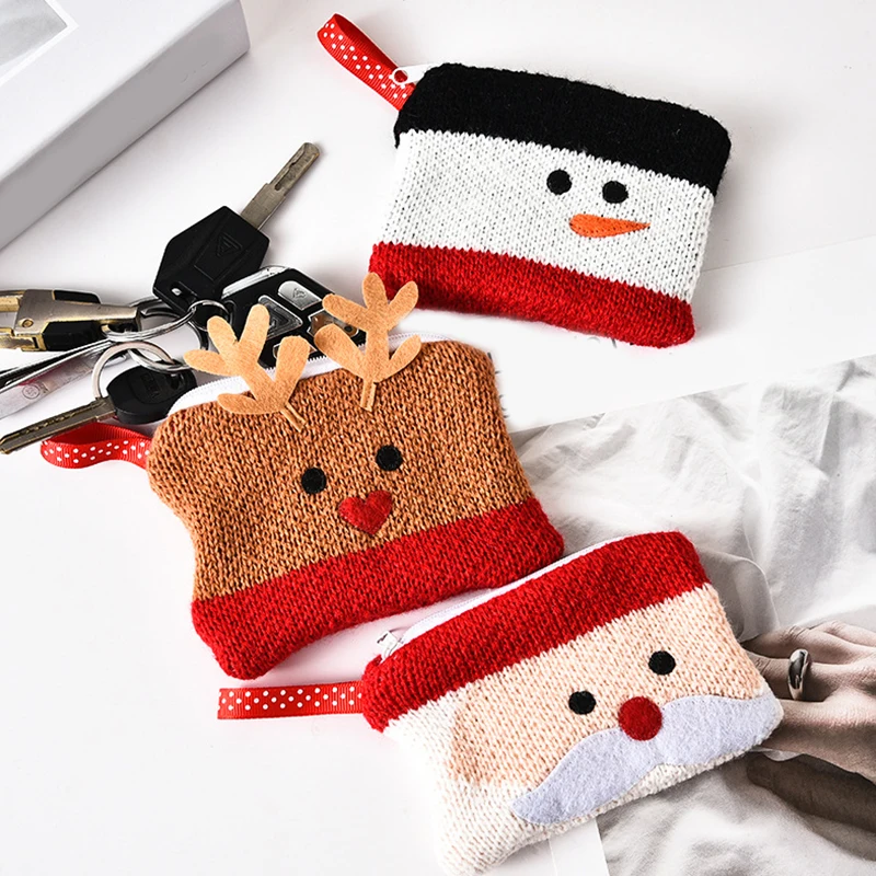 

New Christmas Deer Wallet Portable Zip Coin Purse Cute Cartoon Animal Money Bag Card Holder Mini Bags Earphone Keychain Storage