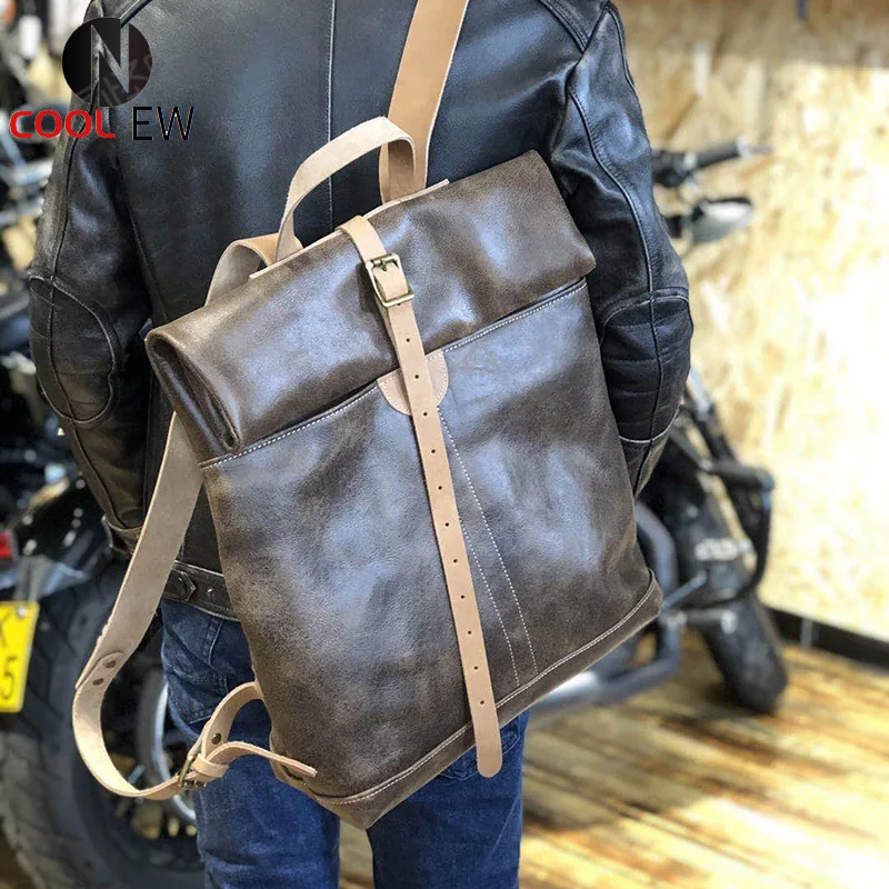 

OMSJB1 Rock Can Roll Size 49*39*11cm Super Quality Genuine Cowhide Smart Backpack Vintage Cow Leather Casual Rider Bag