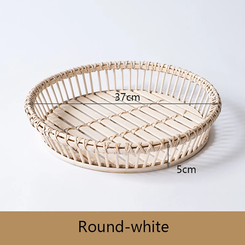 

Trays Decorative Simple Retro Handmade Rattan Household Round Storage Tray Rattan Tray Breakfast Tray
