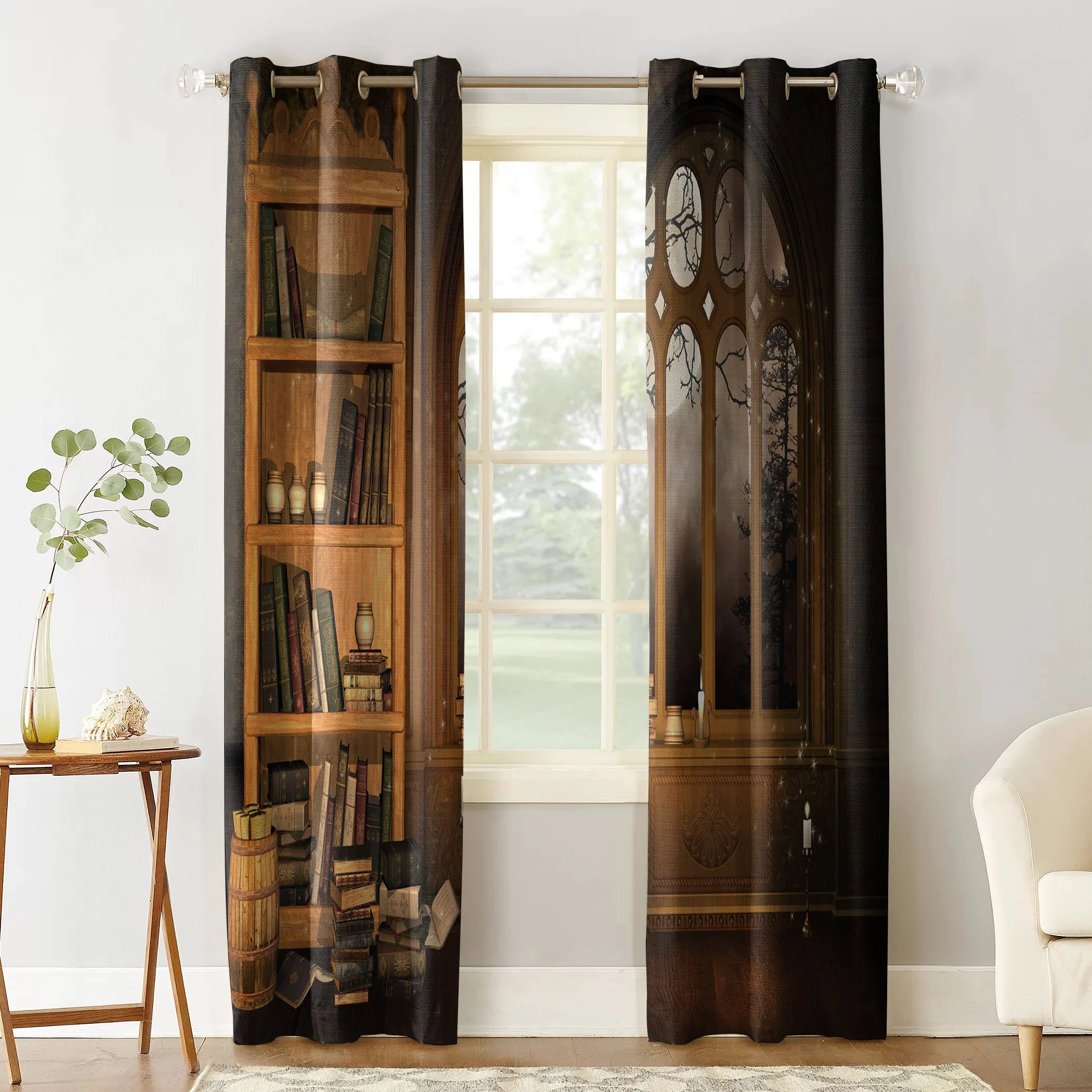 Brown Bookcase Candle Retro Style Window Curtains Living Room Boys Children Bedroom Kids Cortina Treatment Home Decor | Дом и сад