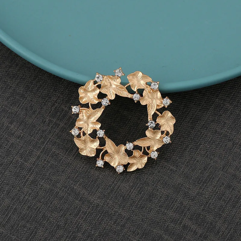 Модная новинка венок с растениями и листьями Золотая брошь в стиле ретро аурой