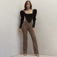 zoulv 2021 spring autumn women faux leather high waist straight pants vintage streetwear trousers femme elegant slacks pants