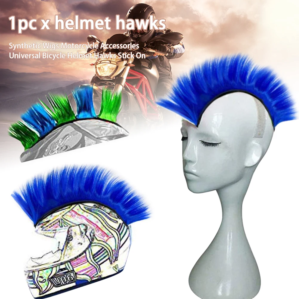 Bicycle Universal Synthetic Wigs Helmet Hawks Mohawk Reusable Motorcycle Accessories Racing Outdoor Hair Sticker Stick On Solid