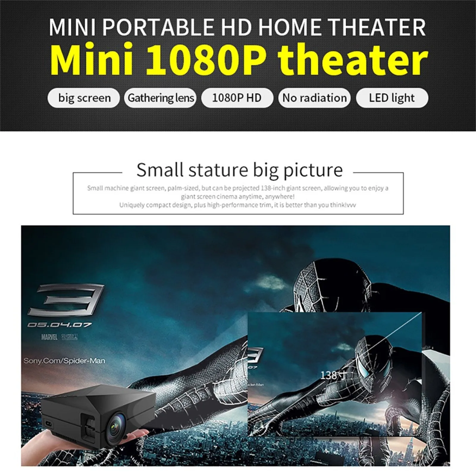 

top selling 7000LM LED Projector Full HD 1080P Multimedia Home Cinema Thea-ter HDMI USB VGA Support Wholesale and Dropshipping