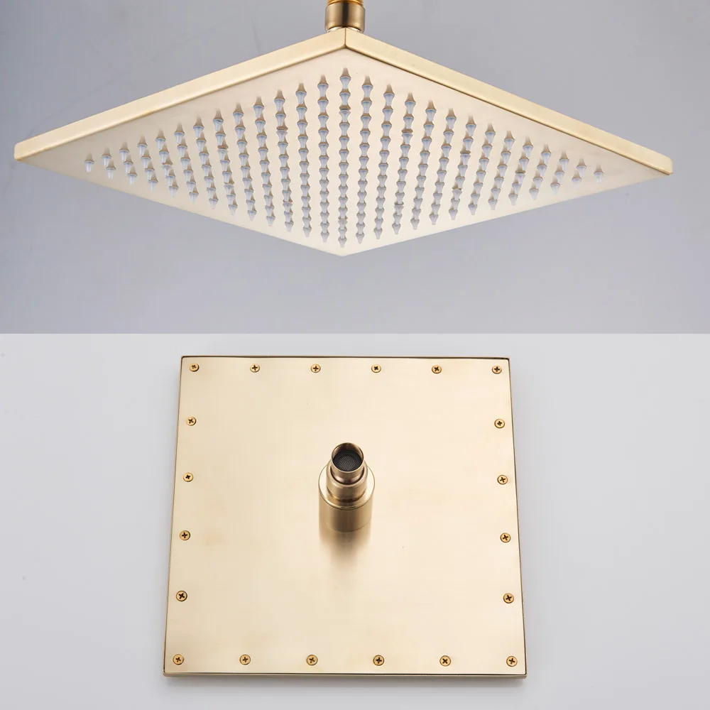 Golden Thermostatic Shower Set Faucet Concealed Embedded Box Valve Ceiling Mounted Rainfall Showerhead Mixers | Обустройство дома