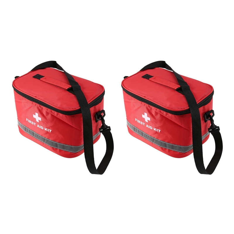 

2X First Aid Kit Sports Camping Bag Home Emergency Survival Package Red Nylon Striking Cross Symbol Crossbody Bag