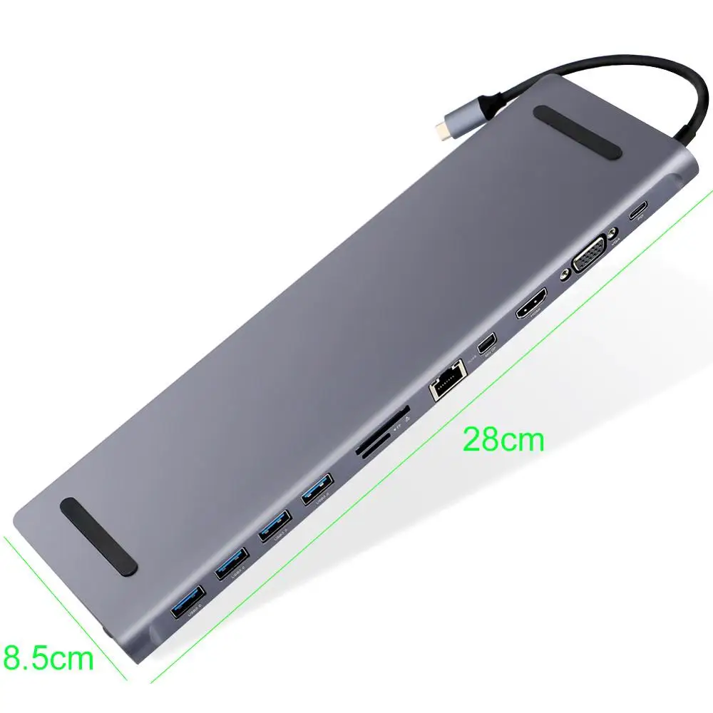 12 в 1 USB C до 3 0 USB-C HDMI RJ45 LAN VGA PD DP стерео Micro SD кардридер адаптер для MacBook samsung huawei mate 10