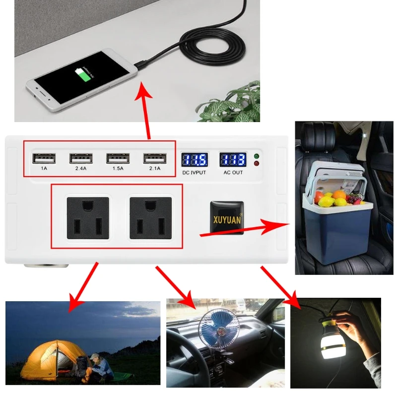 

200W Car Power Inverter DC 12V to AC 110V/220V Voltage Converter Short Circuit Automatic Protection Auto USB Inverter