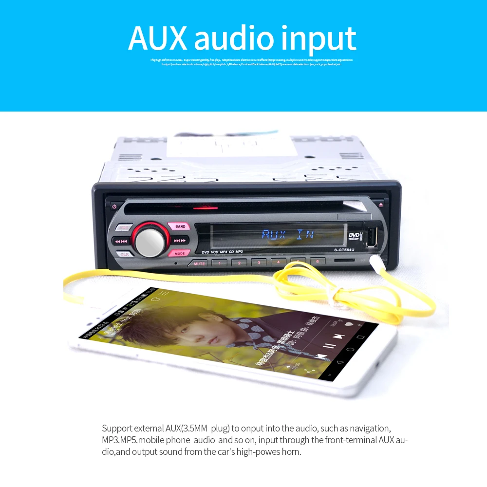Универсальный автомобильный DVD/VCD/CD mp3-плеер Supprt USB U диск/SD карта/AUX вход музыкальный плеер стерео fm-радио USB 5 В зарядка автозапчасти