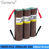 turmera 2021 18650 hg2 3000mah battery 30a soldering nickels for 12v 14 4v 18v 21v 25v electric drill screwdriver batteries use