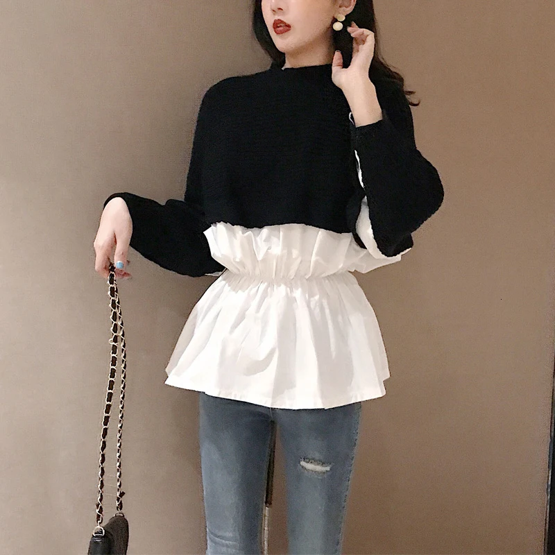 TWOTWINSTYLE корейский женский свитер с круглым вырезом и длинными рукавами мозаичное яркое цветное женское пуловеры осень негабаритный Модный
