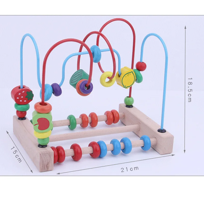 

Hot Selling Wooden Fruits Insect Beads Maze Roller Coaster Activity Educational Abacus Beads Circle Toys