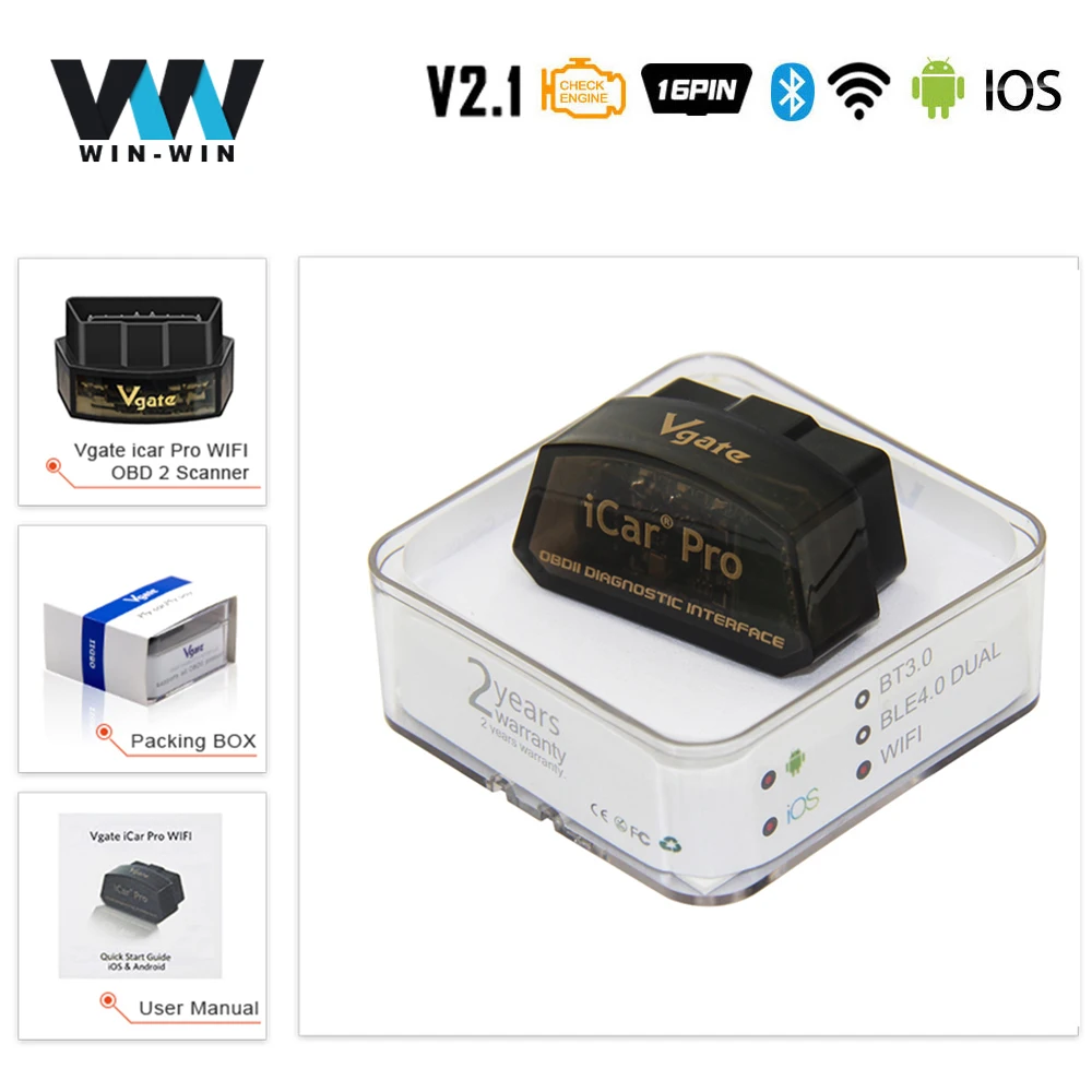 Vgate iCar Pro ELM327 V2.1 OBD2 Bluetooth 4,0 wifi сканер ELM 327 V2.1 iCar для Android/IOS OBD 2 OBD2 автомобильный диагностический инструмент